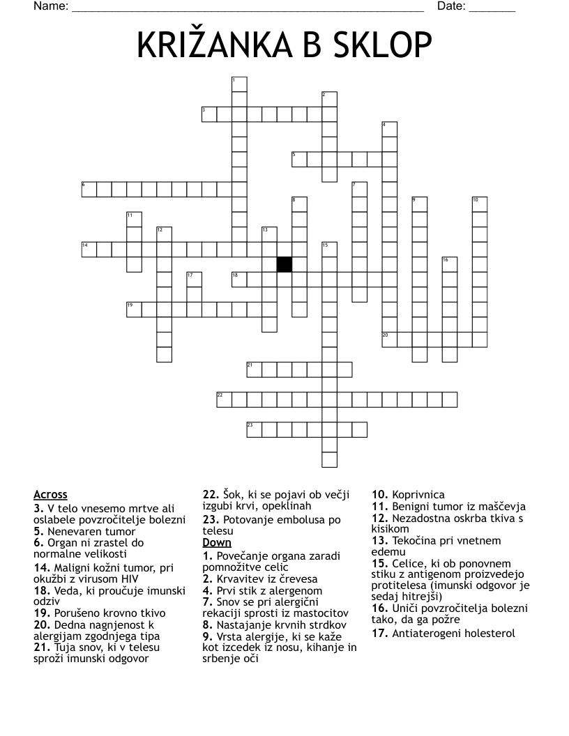 KRIŽANKA B SKLOP Crossword