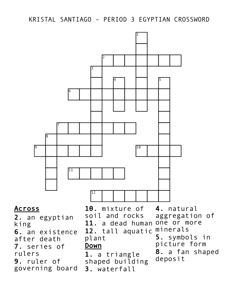KRISTAL SANTIAGO -  PERIOD 3  EGYPTIAN CROSSWORD