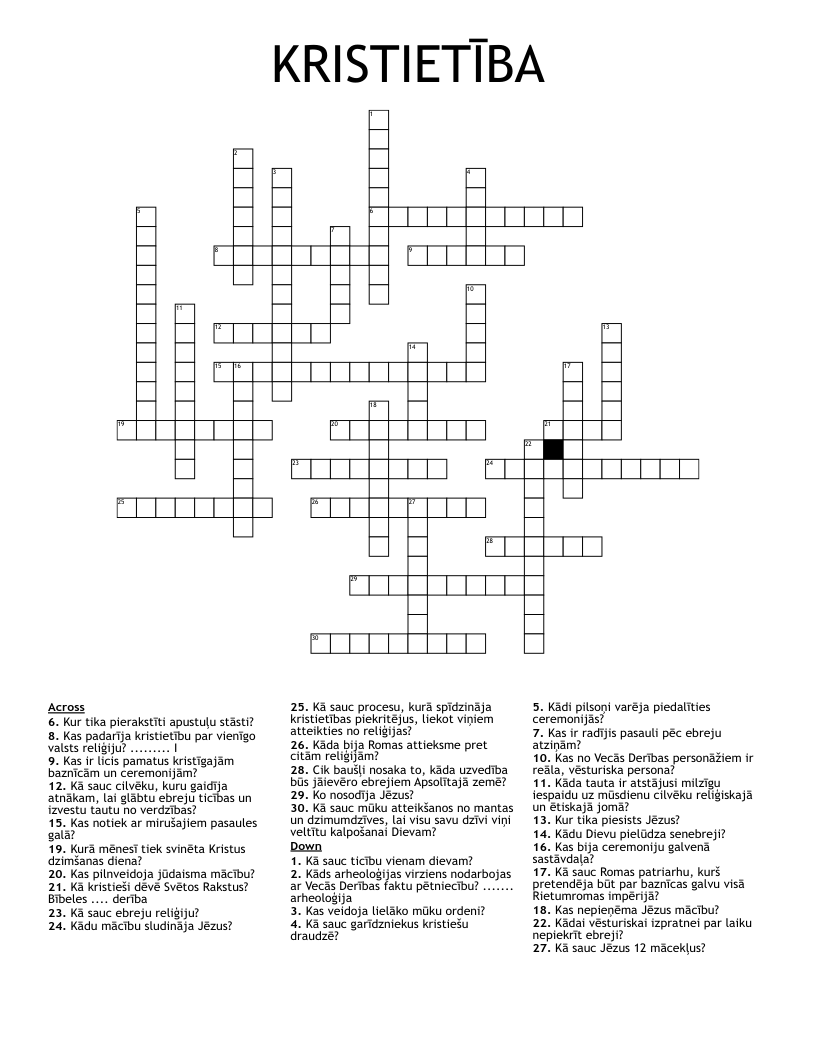 KRISTIETĪBA Crossword