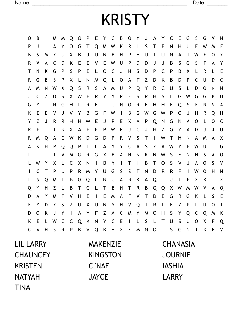 KRISTY Word Search