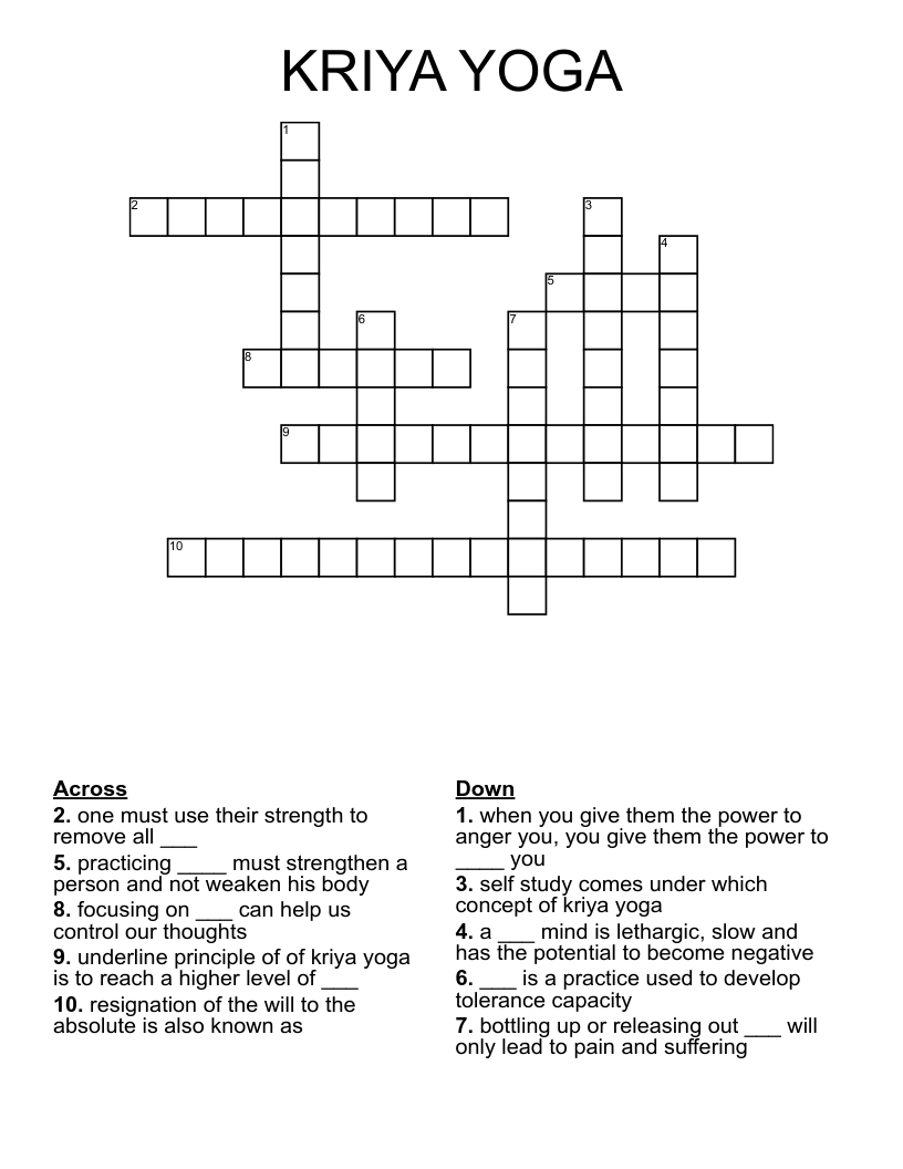 KRIYA YOGA  Crossword