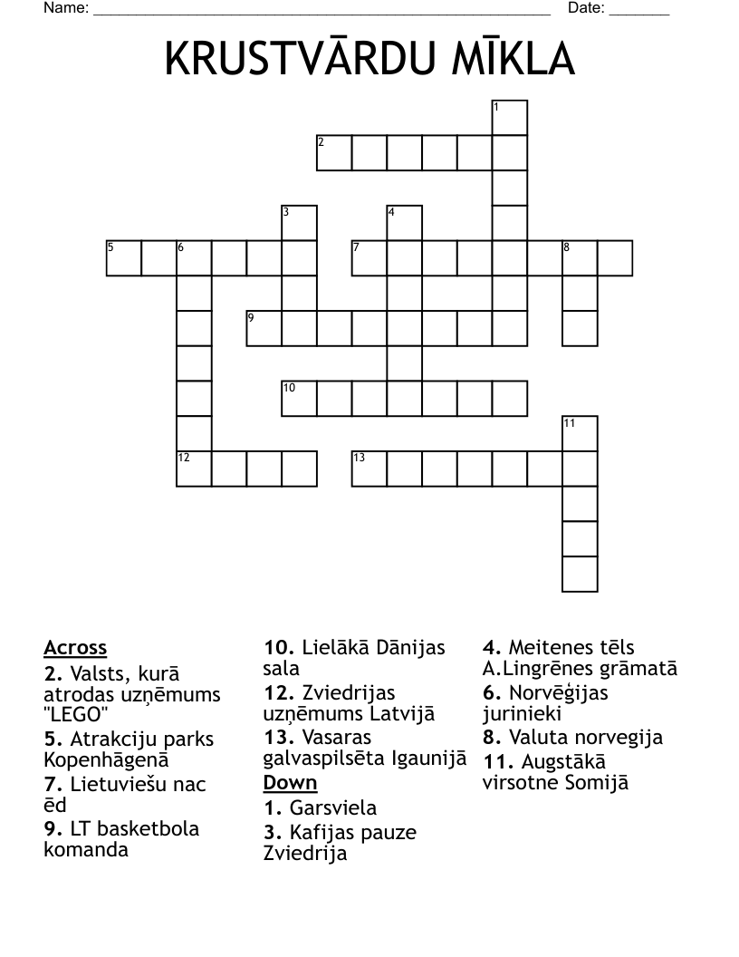 KRUSTVĀRDU MĪKLA Crossword