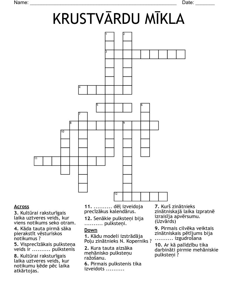KRUSTVĀRDU MĪKLA Crossword