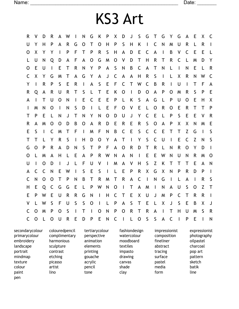 KS3 Art Word Search