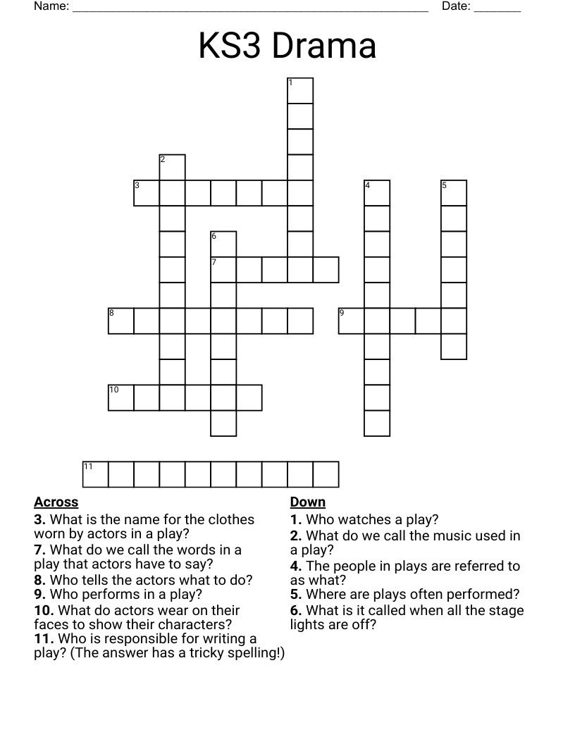 KS3 Drama Crossword