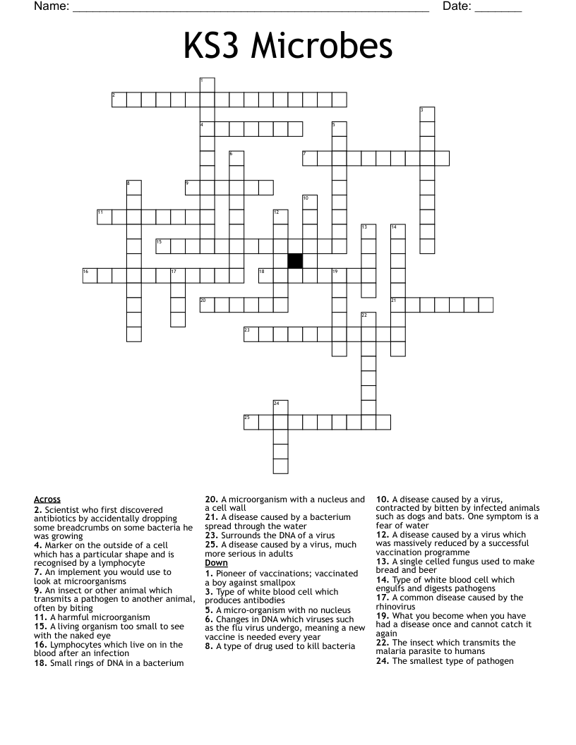 KS3 Microbes Crossword