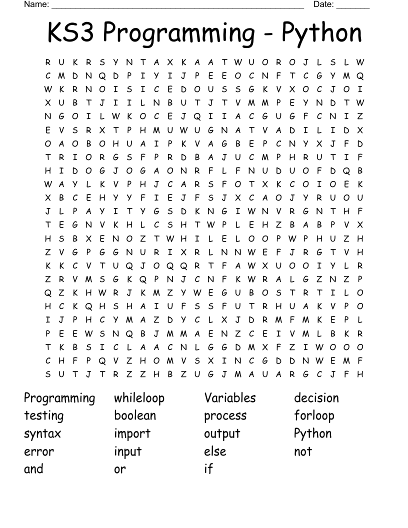 KS3 Programming - Python Word Search