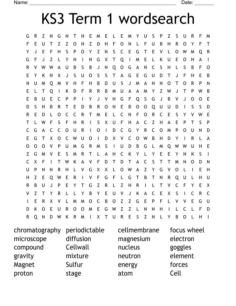 KS3 Term 1 wordsearch
