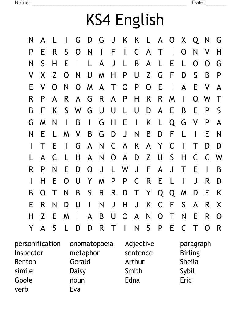 KS4 English Word Search