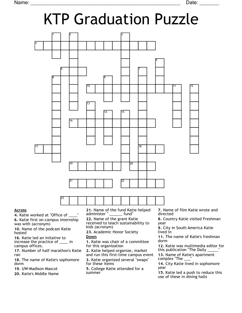 KTP Graduation Puzzle Crossword