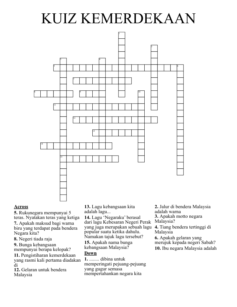 KUIZ KEMERDEKAAN Crossword