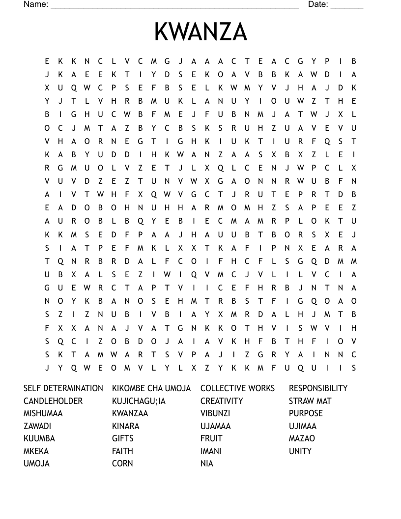 KWANZA Word Search