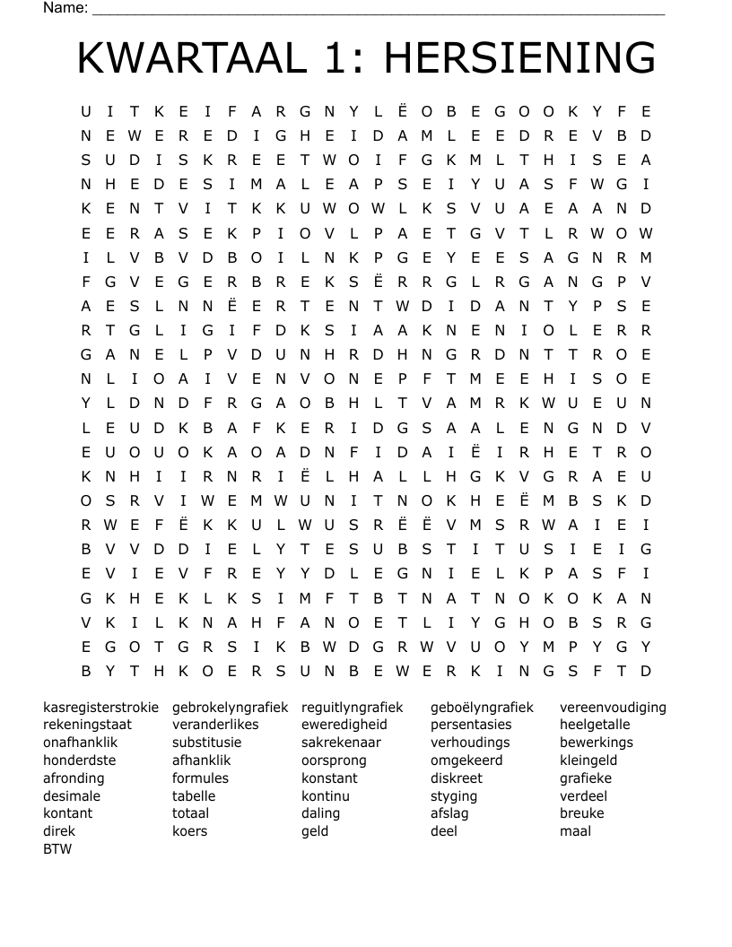 KWARTAAL 1: HERSIENING Word Search
