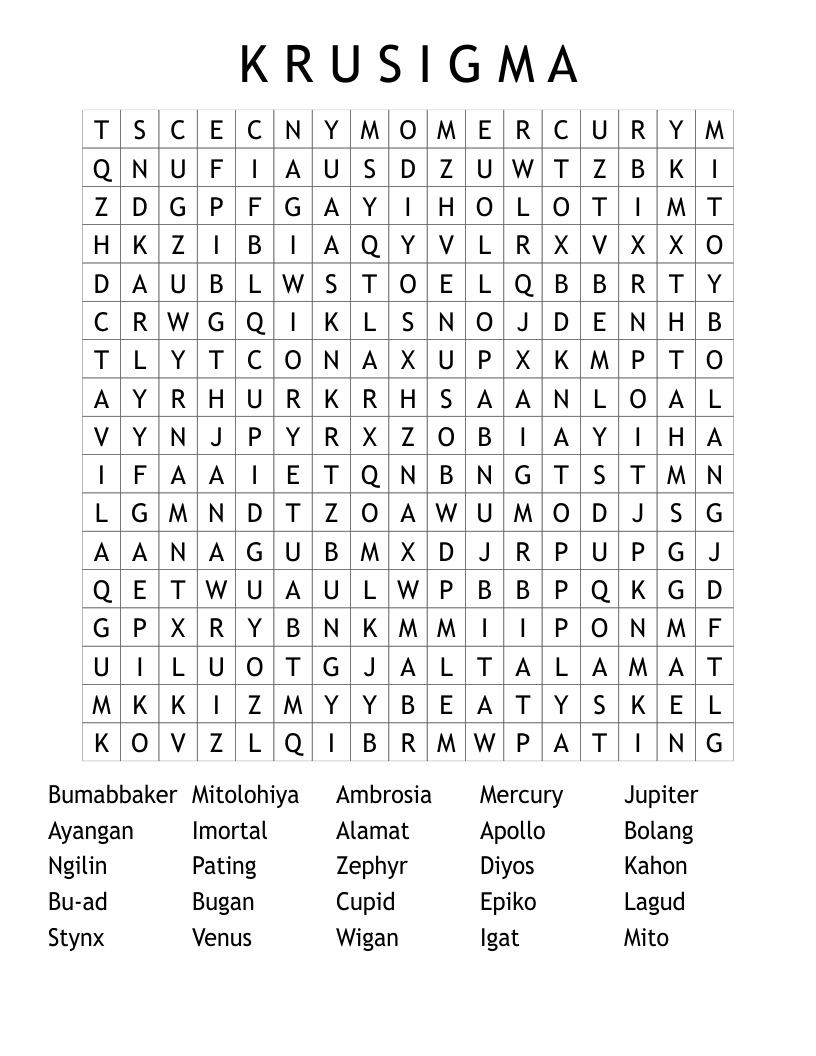 K R U S I G M A Word Search