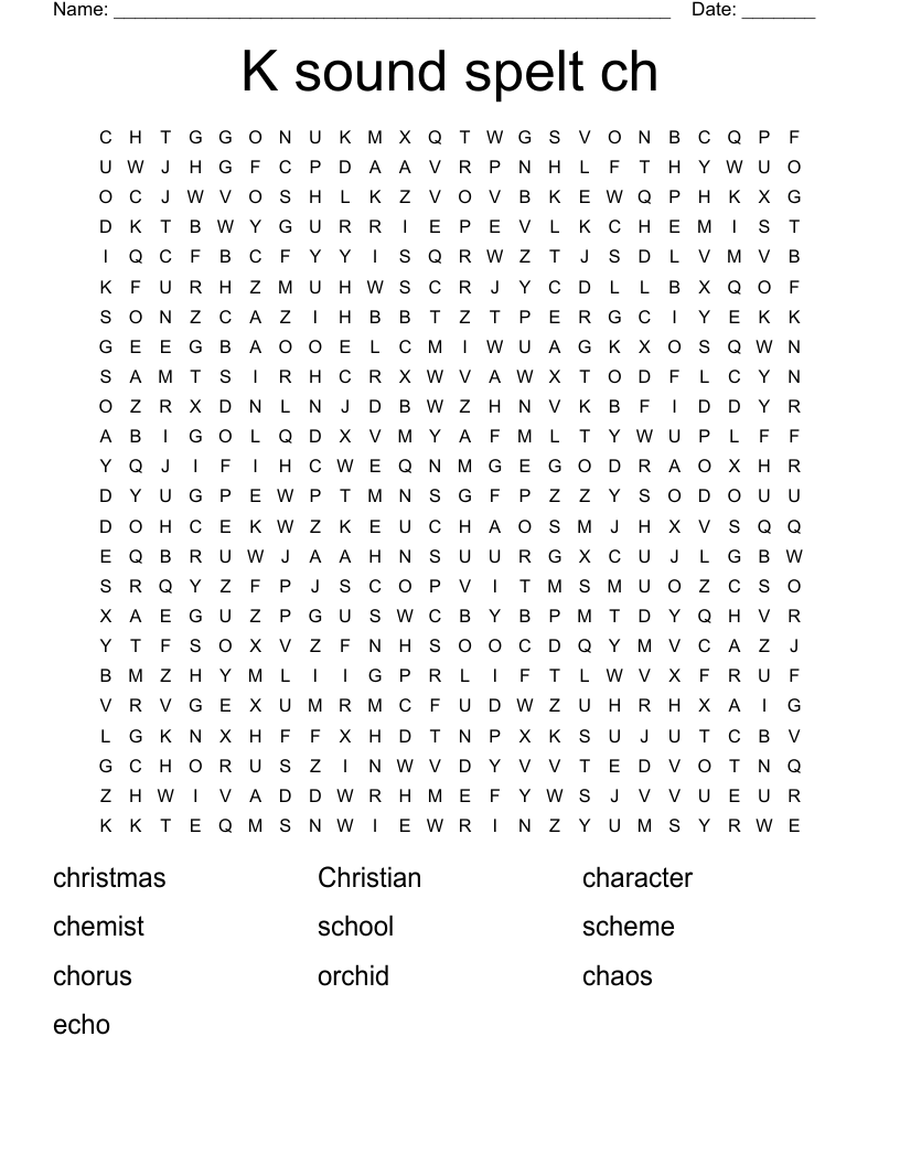 K sound spelt ch Word Search