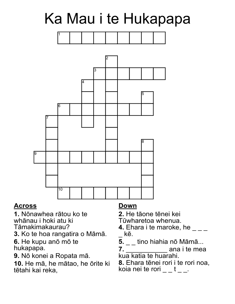 Ka Mau i te Hukapapa Crossword