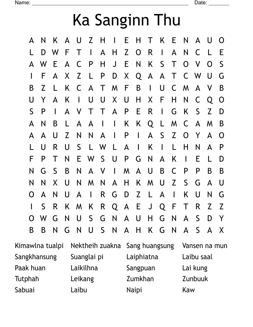 Ka Sanginn Thu Word Search
