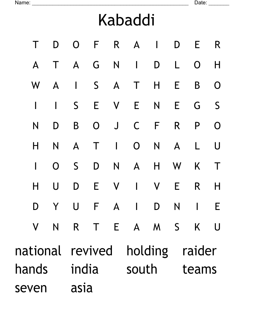 Kabaddi Word Search