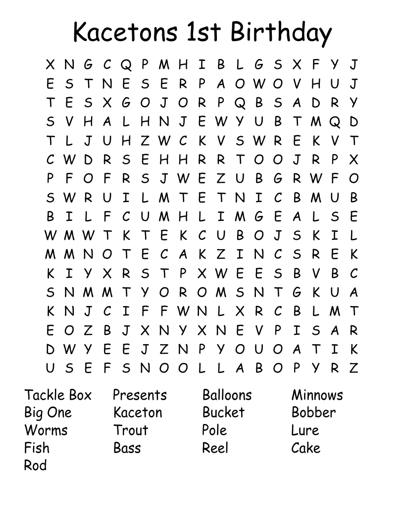Kacetons 1st Birthday   Word Search