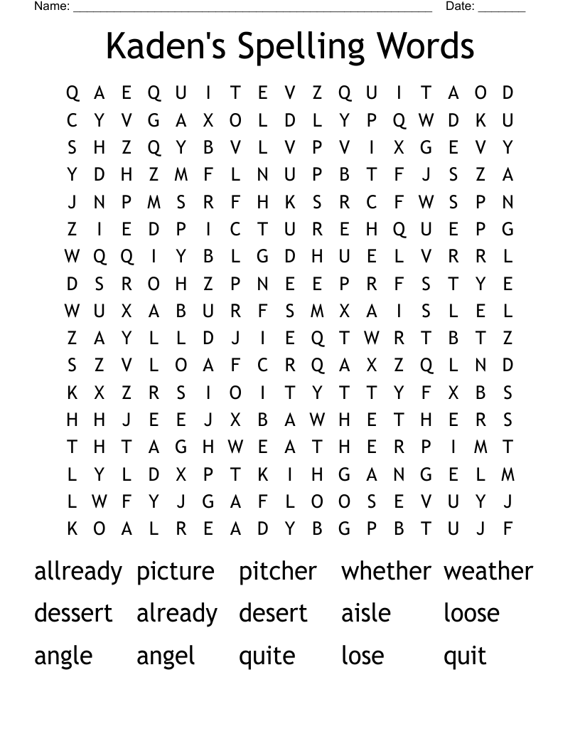 Kaden's Spelling Words  Word Search