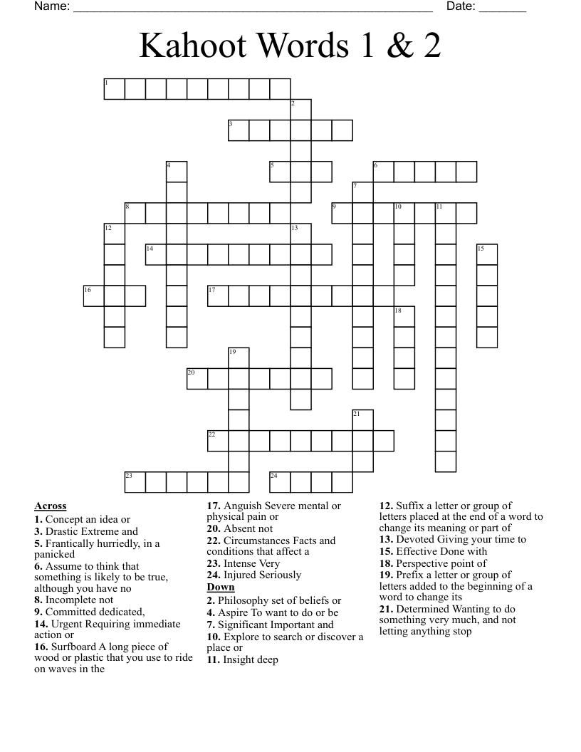 Kahoot Words 1 & 2 Crossword
