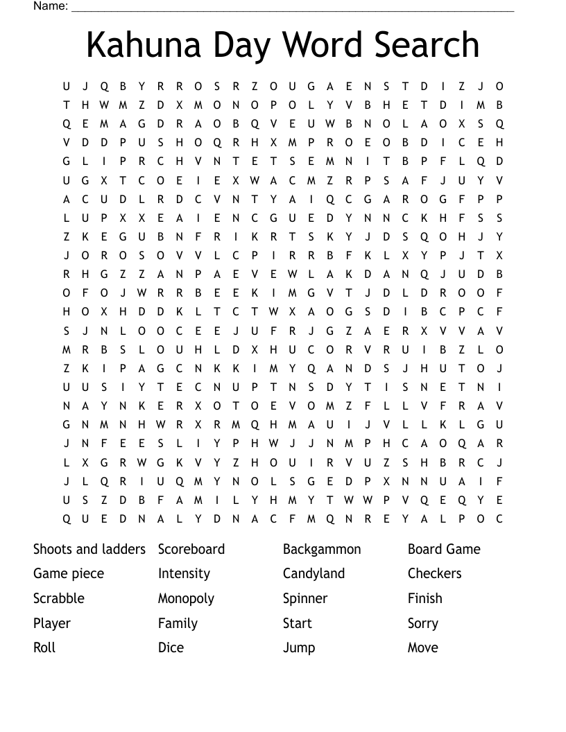 Kahuna Day Word Search