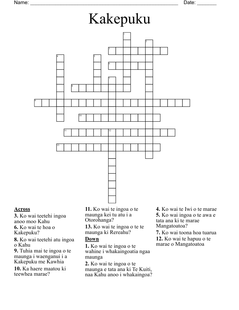 Kakepuku Crossword