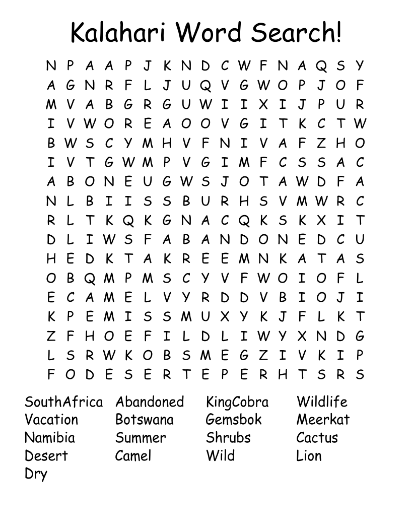 Kalahari Word Search!