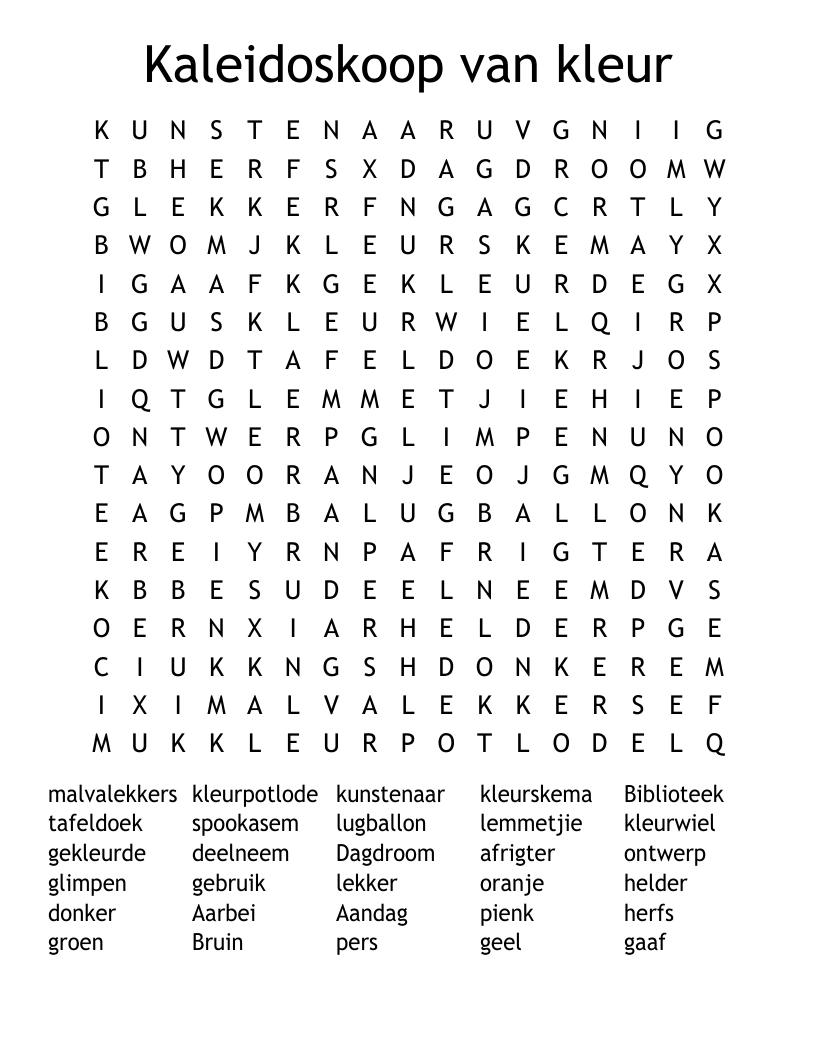 Kaleidoskoop van kleur Word Search