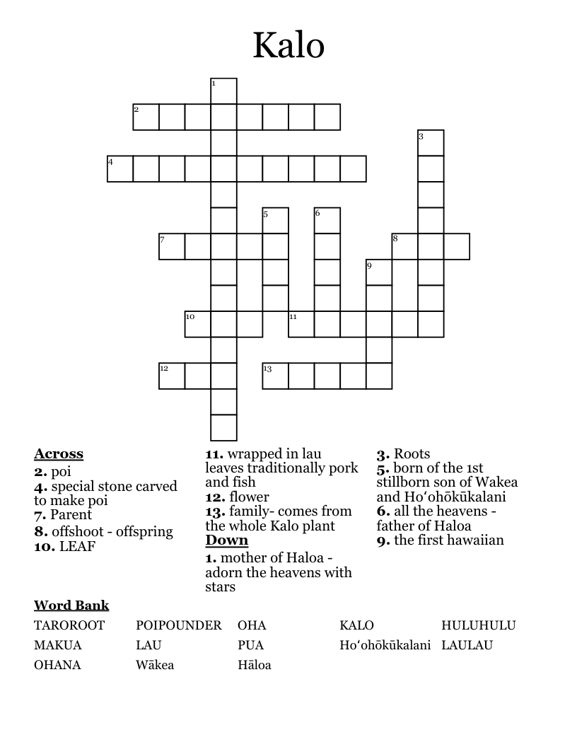 Kalo  Crossword