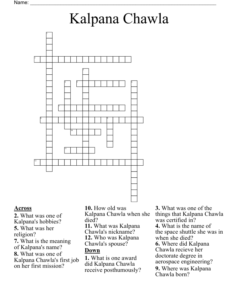 Kalpana Chawla Crossword