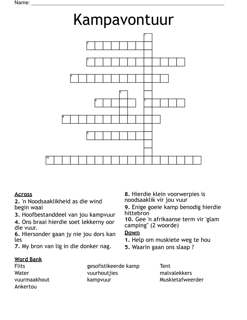 Kampavontuur Crossword