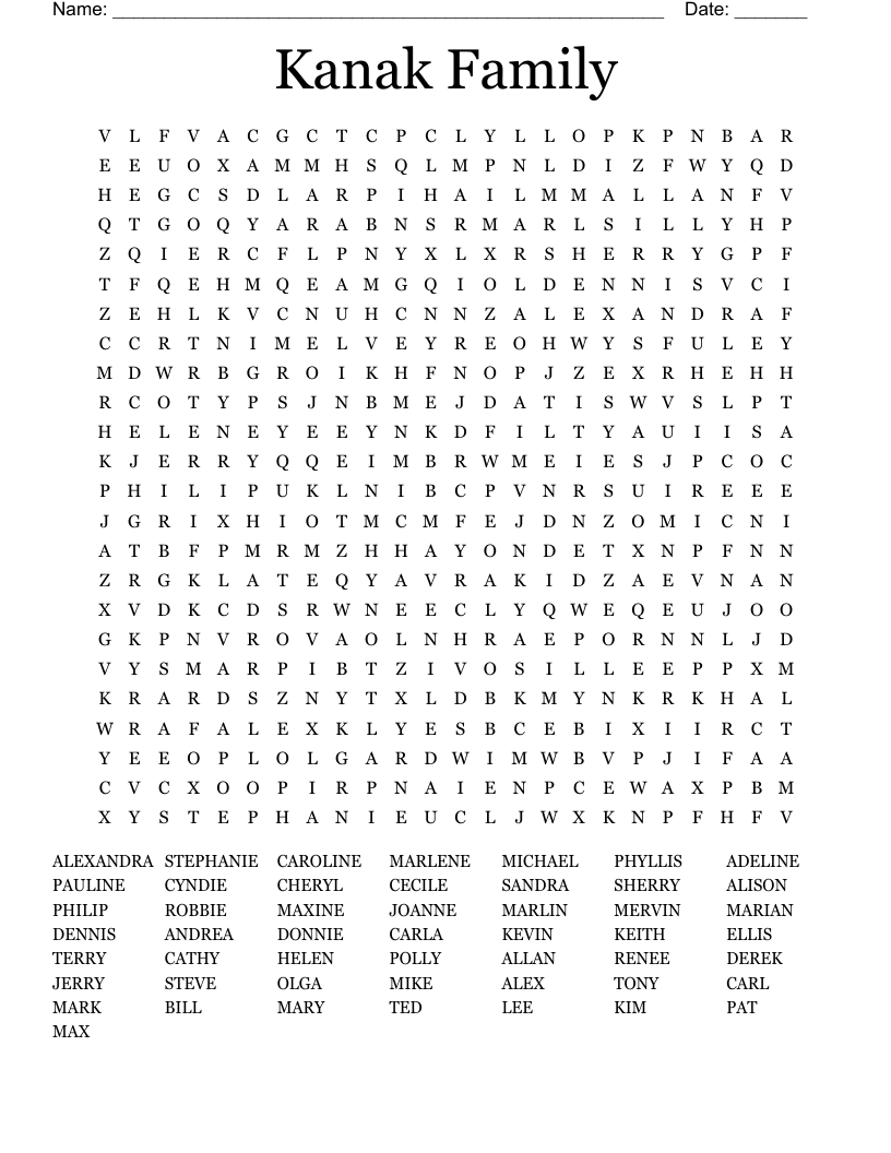Kanak Family Word Search