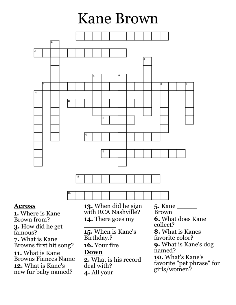 Kane Brown Crossword