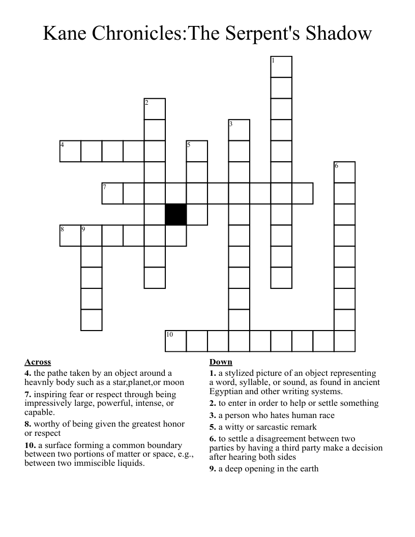 Kane Chronicles:The Serpent's Shadow Crossword