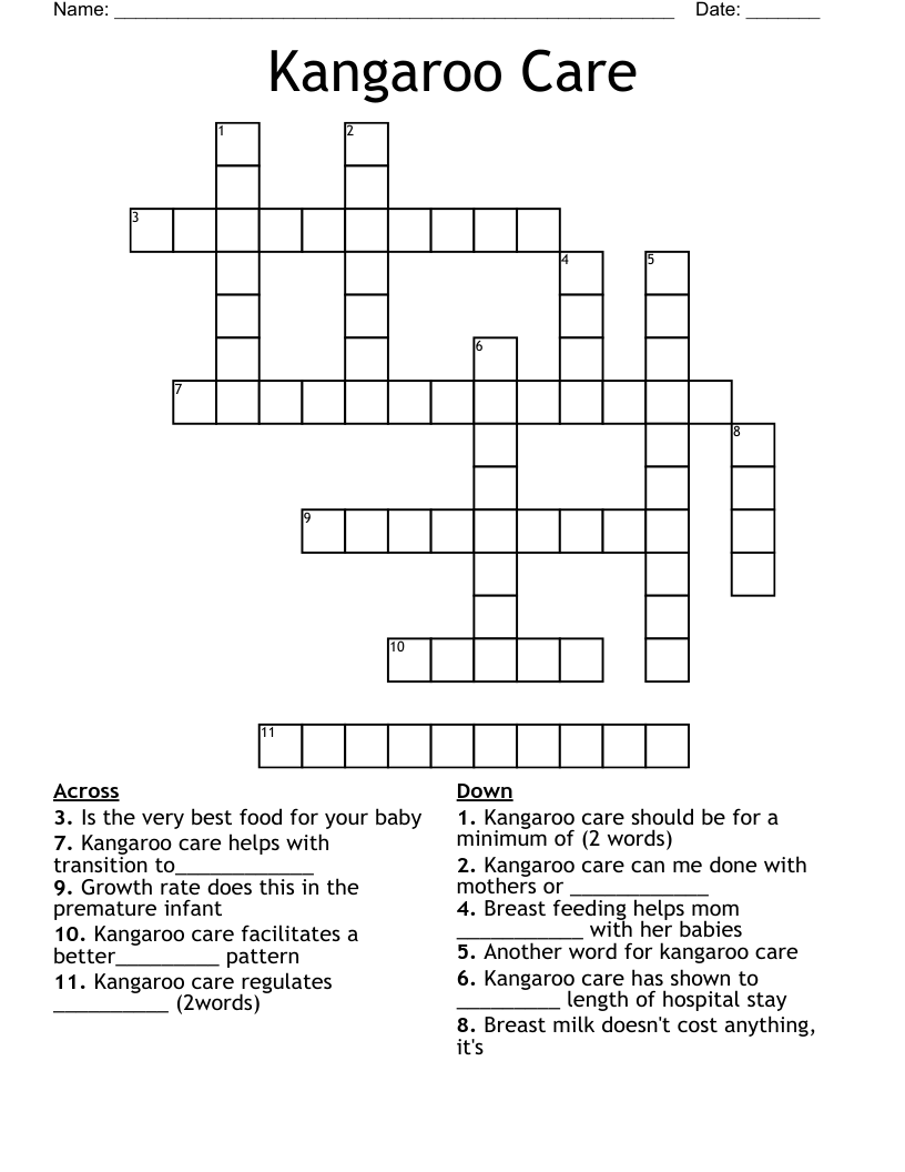 Kangaroo Care Crossword