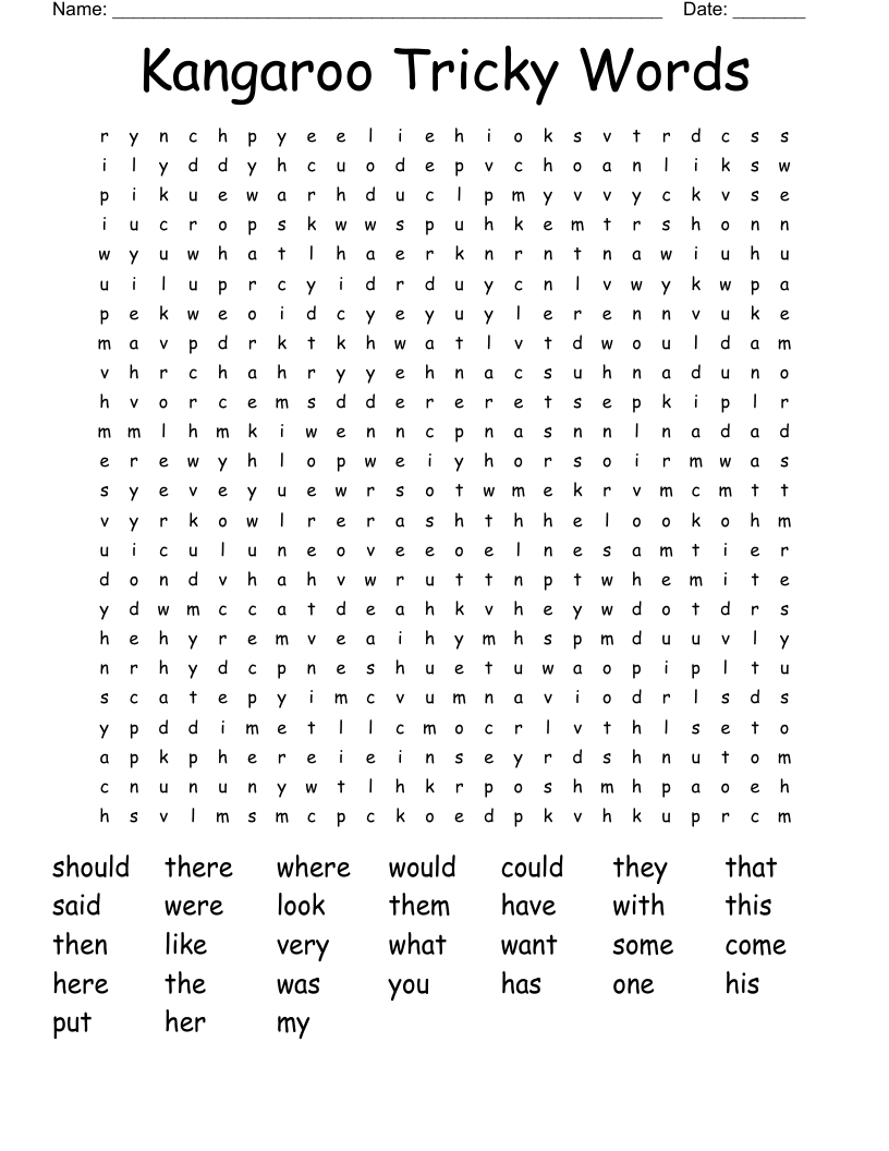 Kangaroo Tricky Words Word Search