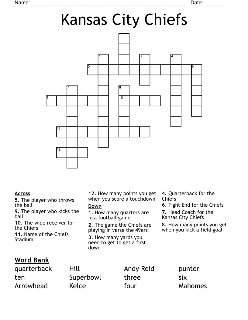 Kansas City Chiefs Crossword