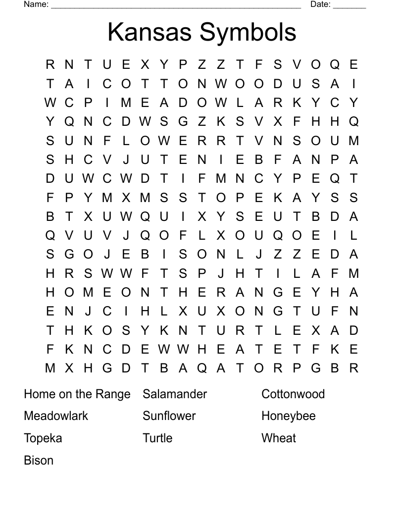Kansas Symbols Word Search