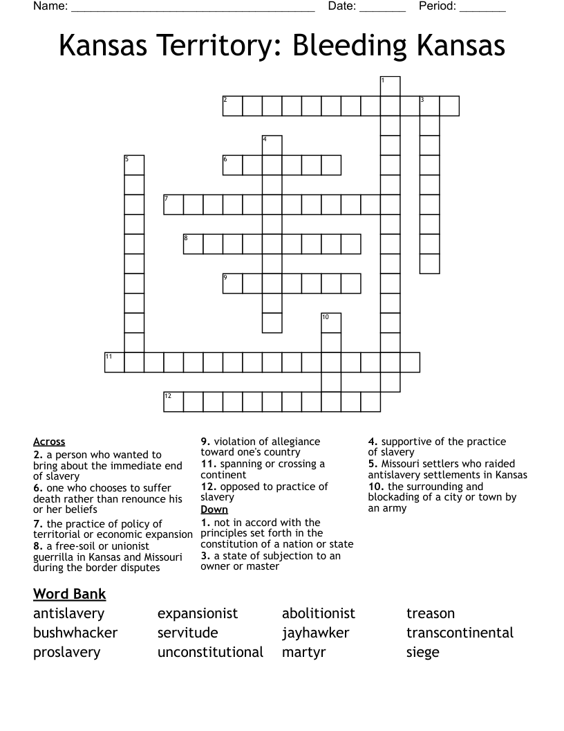 Kansas Territory: Bleeding Kansas Crossword