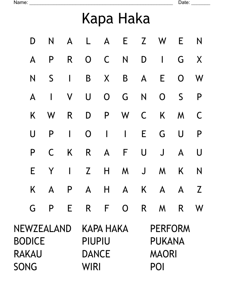 Kapa Haka Word Search