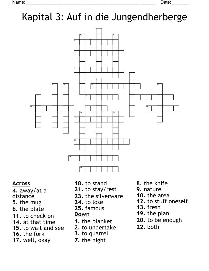 Kapital 3: Auf in die Jungendherberge Crossword