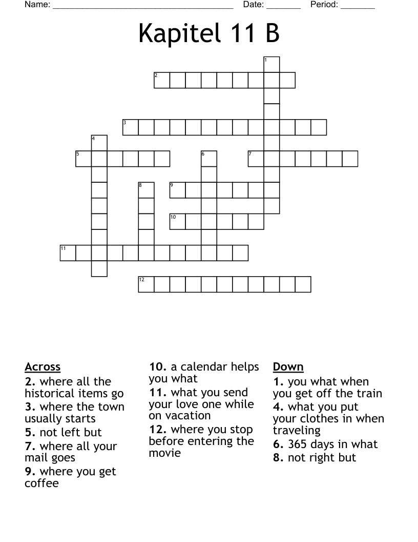 Kapitel 11 B  Crossword