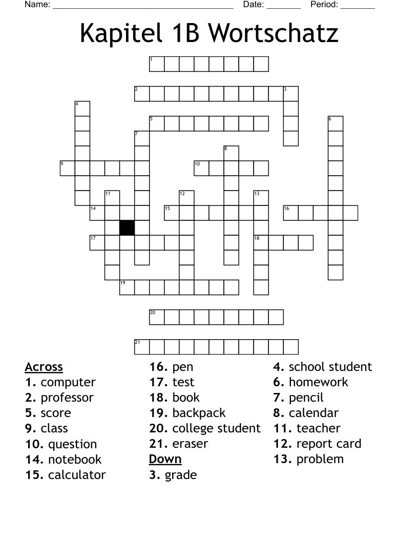 Kapitel 1B Wortschatz Crossword
