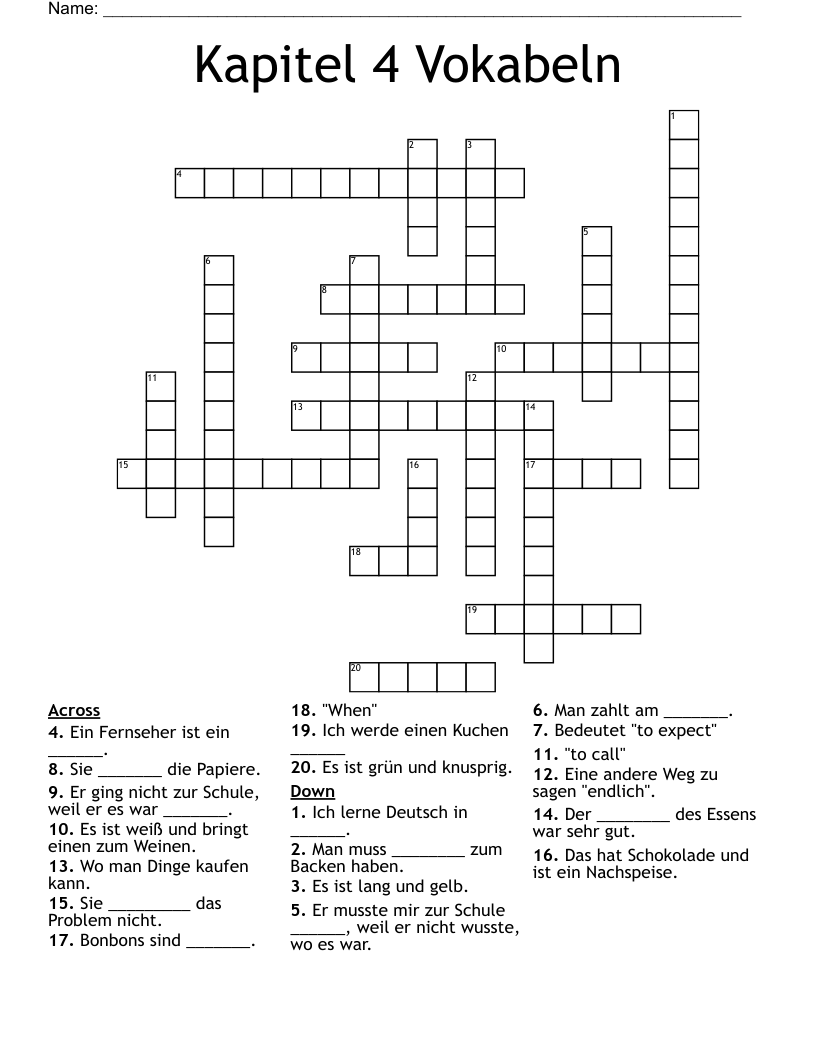 Kapitel 4 Vokabeln Crossword