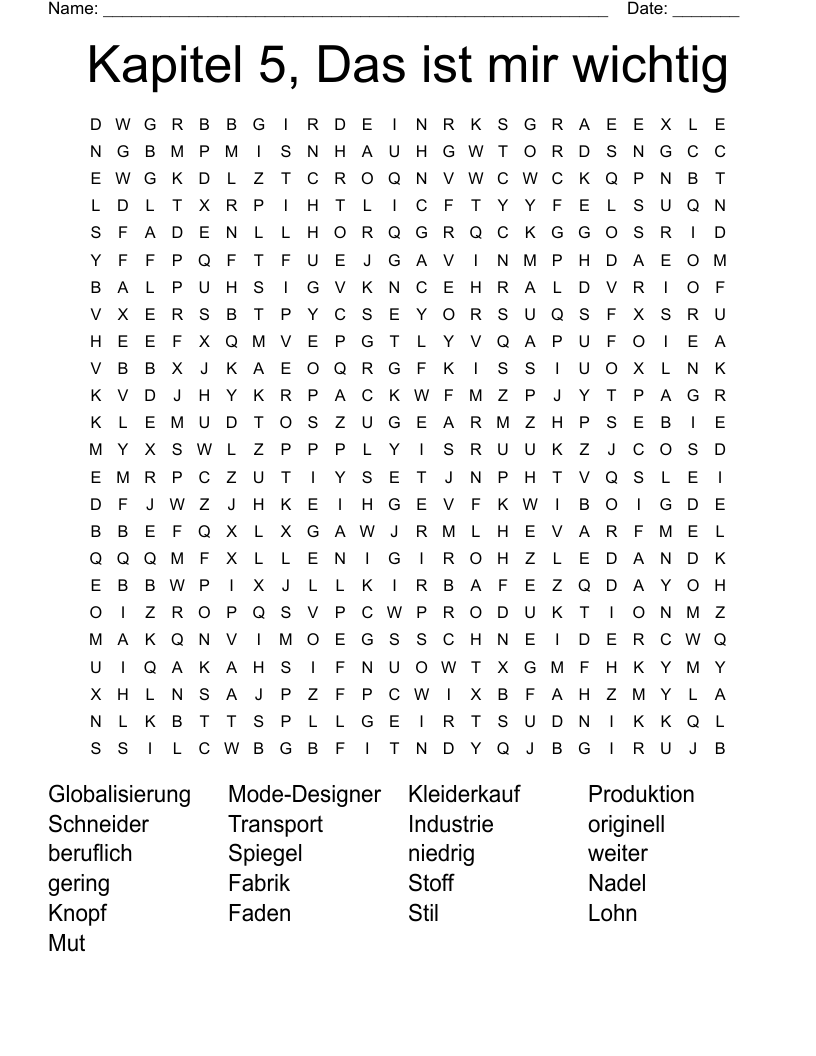 Kapitel 5, Das ist mir wichtig Word Search