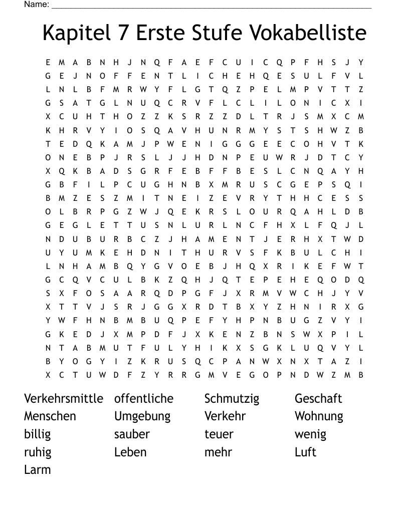 Kapitel 7 Erste Stufe Vokabelliste Word Search