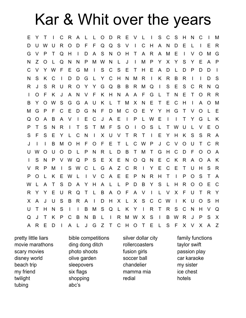 Kar & Whit over the years Word Search