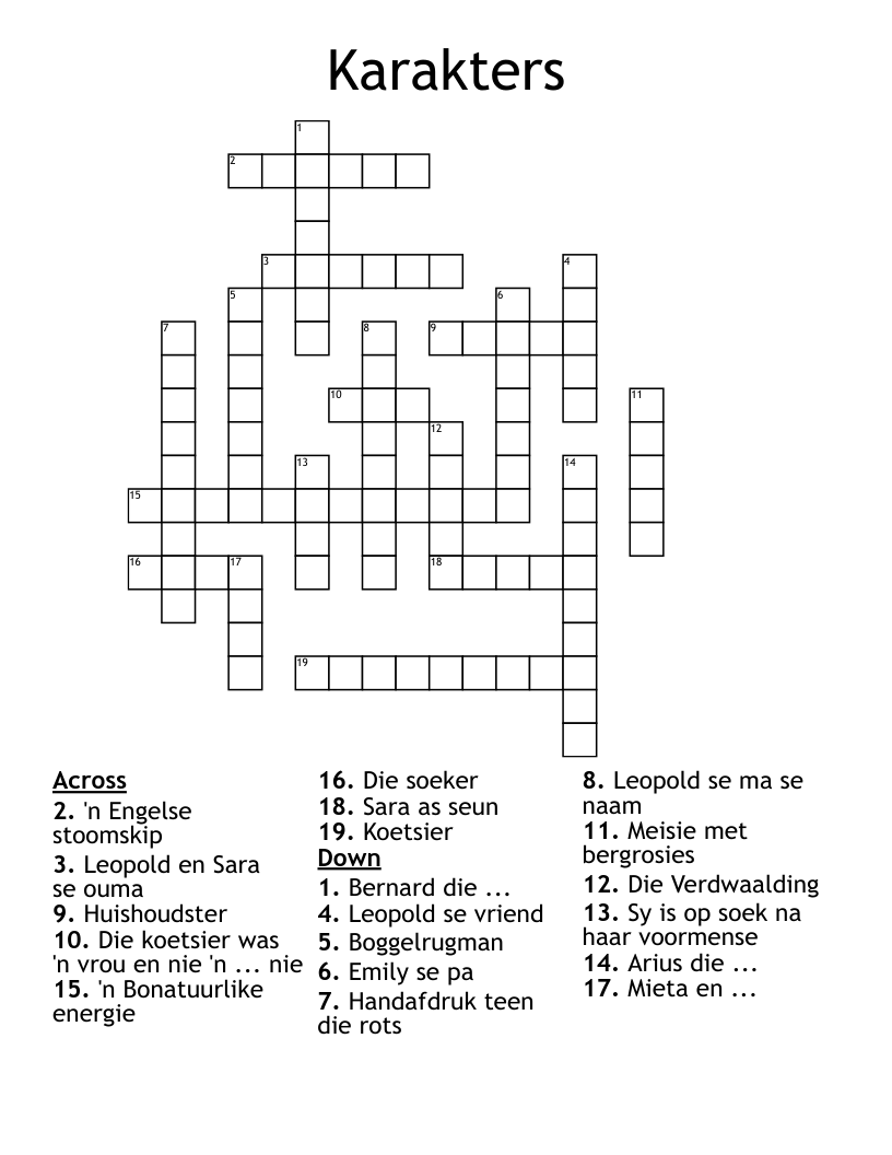 Karakters Crossword