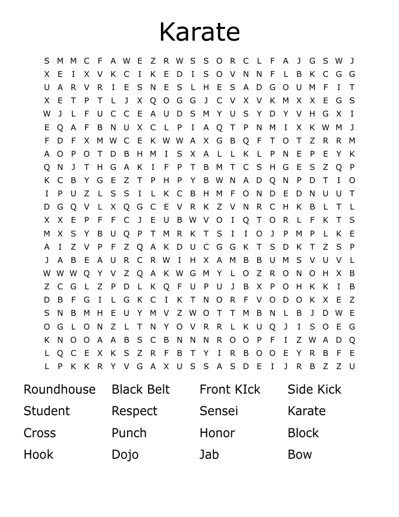 Karate Word Search